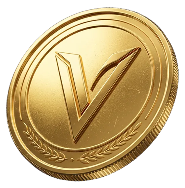 Vexvy Coins logo — golden coin with letter V